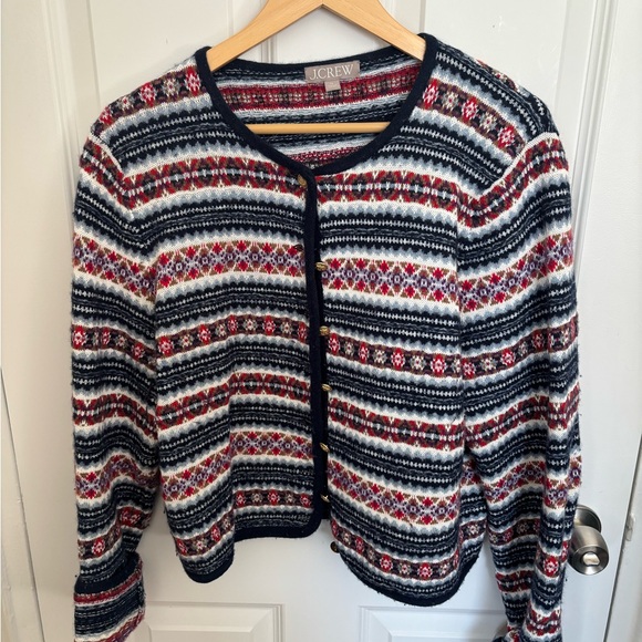 J. Crew Women's Red and Blue Patterned Cardigan - Picture 1 of 3